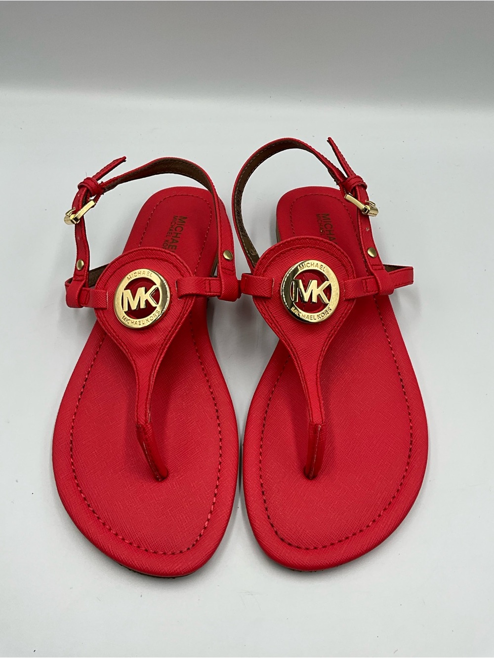 MICHAEL Michael Kors Sandals Size 6.5 Coral Slingback Thong with Gold MK Emblem - Picture 3 of 5